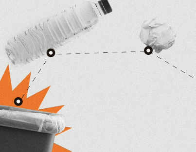 Garrafa plástica e bola de papel amassado sendo arremessados