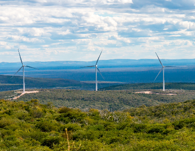 Vista panorâmica de um parque de energia eólica